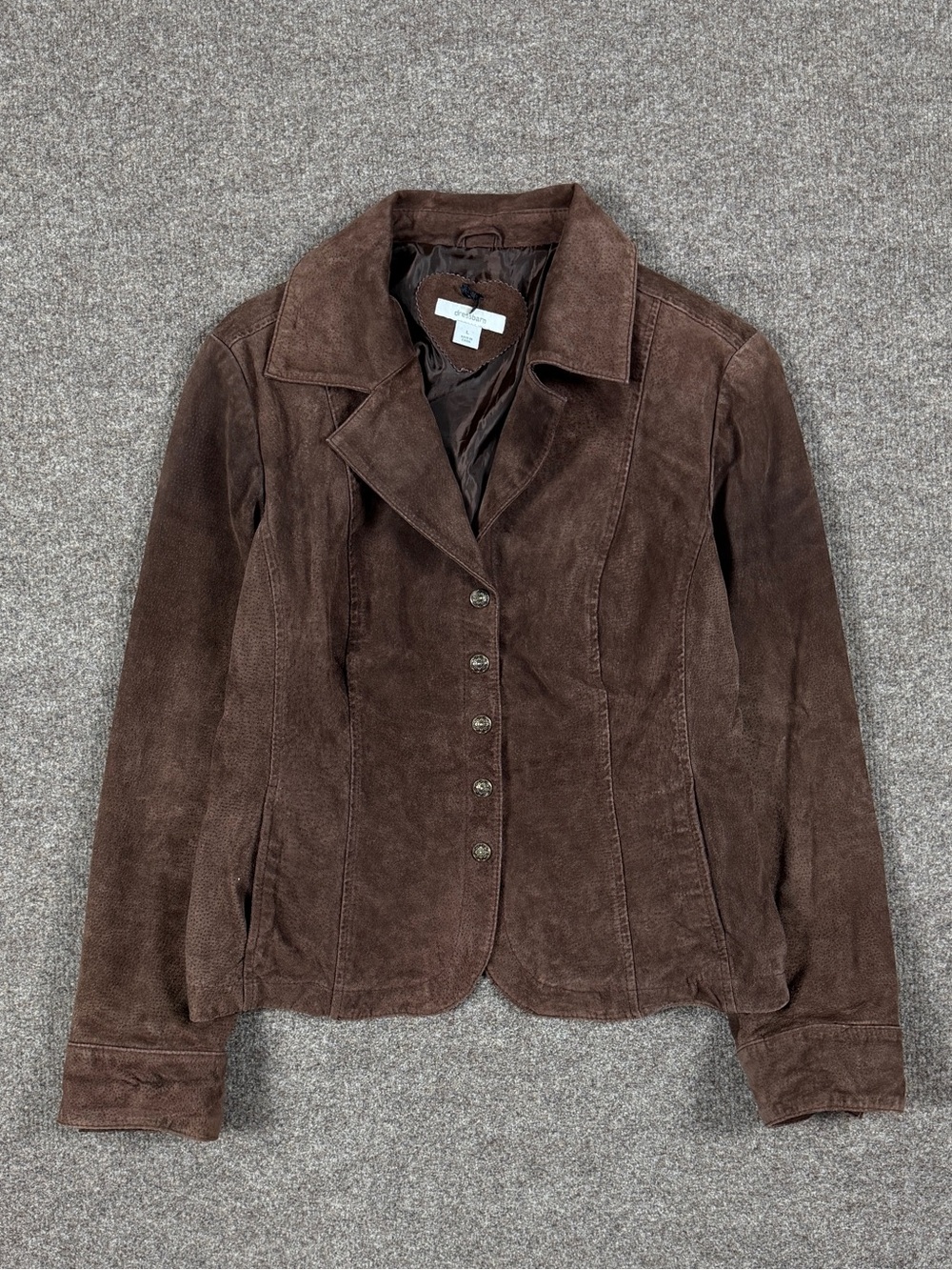 Vintage Brown Suede Leather Snap Button Short Jacket Women’s L Lightweight Y2K